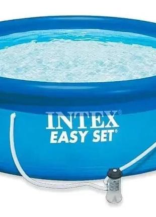 Семейный надувной бассейн easy set intex 28122 (56922) (305*76 см) с фильтром-насосом для взрослых и детей1 фото