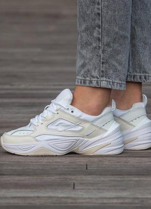 Кожаные, женские кроссовки nike m2k tekno white beige