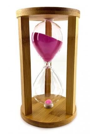 Часы песочные бамбуковые 60 мин розовый песок (19*11*11 см)