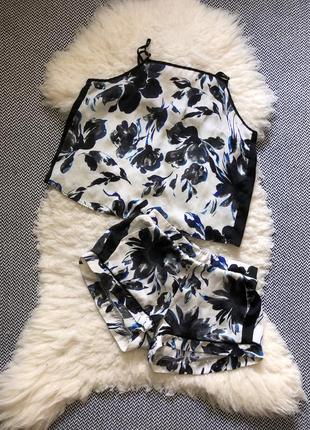 Атласная сатиновая пижама домашний костюм шорты майка атлас сатин