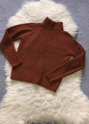Кирпичный вязаный свитер кофта с горлом горловиной9 фото