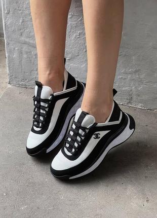 Женские кроссовки в стиле chanel sneakers black/white