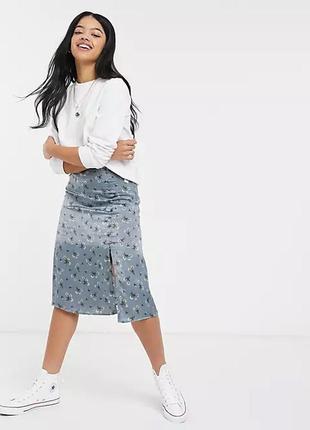Трендовая юбка-миди с разрезом под сатин mango3 фото