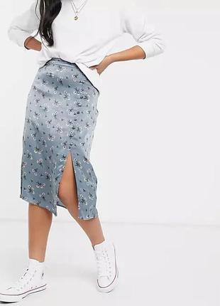 Трендовая юбка-миди с разрезом под сатин mango1 фото