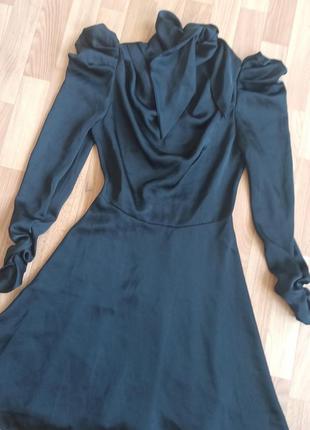 Шикарное черное платье, бант на шее, длинные рукава, #34black2 фото