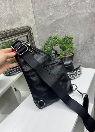 Мужская шикарная, стильная, качественная сумка-слинг черный3 фото
