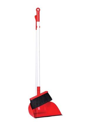 Веник broom new красный с совком irak plastic с длинной ручкой, для пола, для уборки