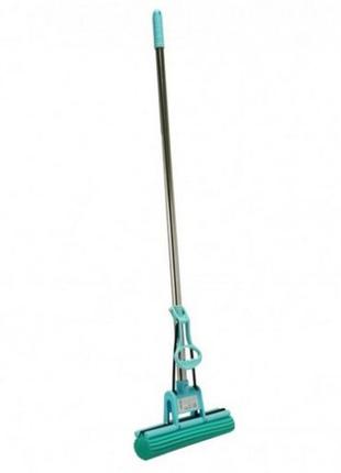 Швабра с отжимом supermop голубой с металлической ручкой для уборки с губкой-валиком