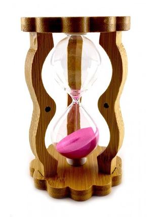 Часы песочные в бамбуке розовый песок (10 мин) (14,5*8,5*5,5 см)