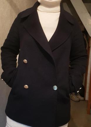 Темно синее двубортное шерстяное пальто reserved2 фото