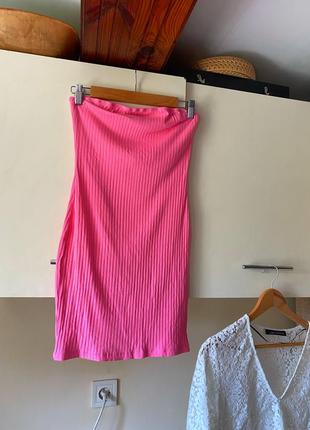 Сукня в рубчик, стильна міні сукня яскраво рожева, плаття міні
