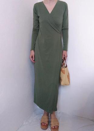 Хакие платье на запах платья зеленое платье h&amp;m платье на запах платья миди длинное платье макси5 фото