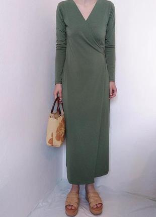Хакие платье на запах платья зеленое платье h&amp;m платье на запах платья миди длинное платье макси1 фото
