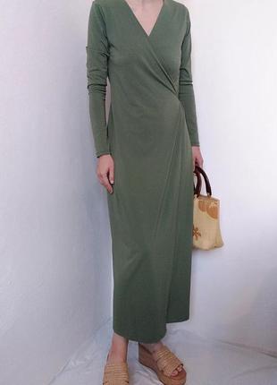 Хакие платье на запах платья зеленое платье h&amp;m платье на запах платья миди длинное платье макси4 фото