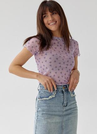 Жіноча футболка із сітки — лавандовий колір, l (є розміри) xl