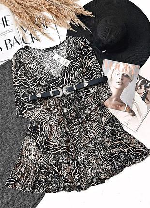 Трикотажное ярусное платье с длинным рукавом зебра miss selfridge