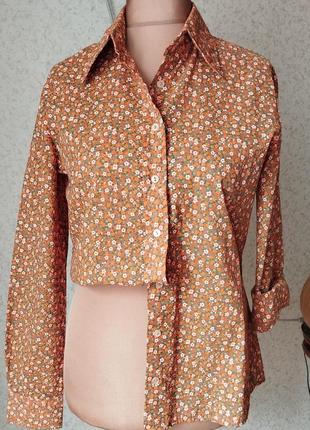 Женская рубашка терракот - оранжевый в мелкие цветочки1 фото