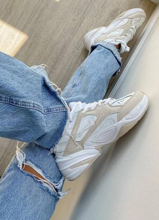 Классные женские кроссовки nike m2k tekno white beige белые с бежевым8 фото