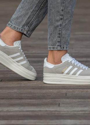 Женские кеды adidas gazelle platform grey white #адидас3 фото