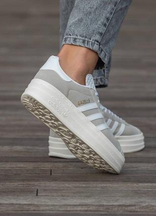 Женские кеды adidas gazelle platform grey white #адидас5 фото