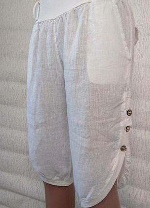 Льняные итальянские белые шорты капри бриджи