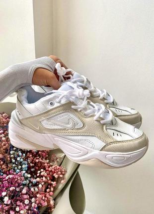 Классные женские кроссовки nike m2k tekno white beige белые с бежевым6 фото