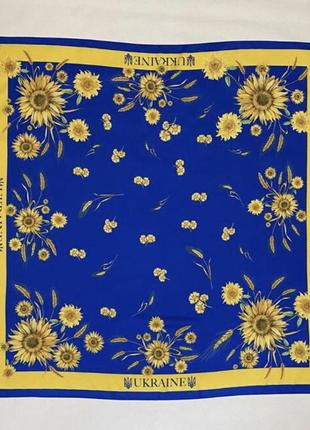 Шелковый платок с патриотическим принтом сине-желтый 90/90 см