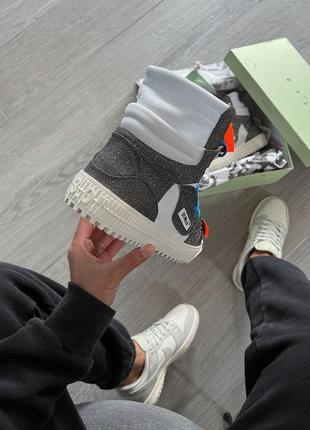 Кеди жіночі високі в стилі off-white 3.0 off court glitter, оф-вайт сірі, кросівки4 фото