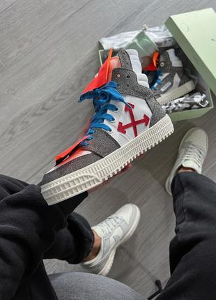 Кеди жіночі високі в стилі off-white 3.0 off court glitter, оф-вайт сірі, кросівки3 фото