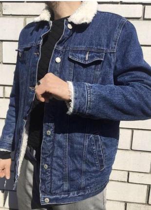 Джинсовка h&m шерпа куртка джинсовая стильная актуальная тёплая тренд