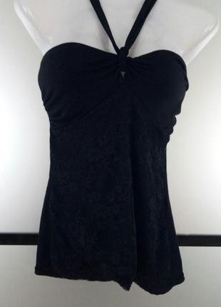 Черная ажурная трикотажная майка/топ с кружевом открытые плечи м1 фото