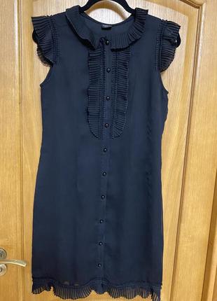 Чёрное шифоновые  мини платье на пуговицах 42-44 р