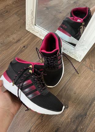 Оригінальні кросівки adidas neo label 40р високі кросівки в сіточку adidas чорні з рожевим1 фото