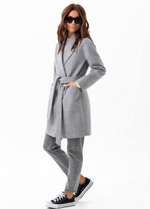 Premium quality, пальто жіноче демісезонне оверсайз, вовняне, в клітку, середньої довжини, демі, осіннє 70% вовна1 фото