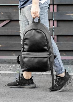 Повсякденний шкіряний чоловічий рюкзак чорний з екошкіри з кишенею для ноутбука міський якісний6 фото