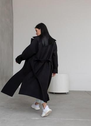 Пальто женское оверсайз шерстяное,  длинное, демисезонное, весеннее осеннее,  бренд, черное, серое4 фото