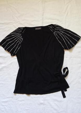 Базова кофта жіноча рукава реглан накидка чорна кофтинка на запах на завязки святкова на роботу класична