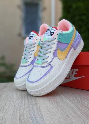 Женские кроссовки nike air force 1 shadow beige blue yellow