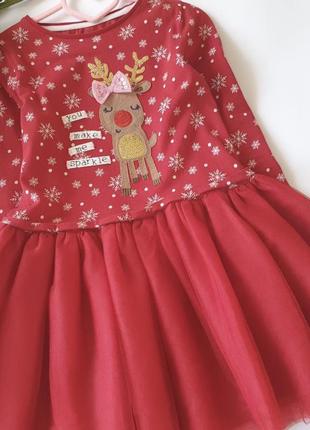 Червона новорічна сукня з оленем, фатинова спідниця
