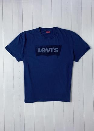 Чоловіча синя базова бавовняна футболка levis левайс з великим логотипом. xl xxl 2xl