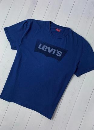 Мужская синяя базовая хлопковая футболка levis левайс с большим логотипом. xl xxl 2xl3 фото