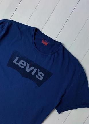 Мужская синяя базовая хлопковая футболка levis левайс с большим логотипом. xl xxl 2xl4 фото