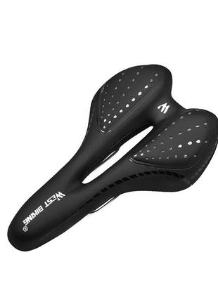 Велосипедное седло west biking yp0801086 black с отверстием вентиляцией мягкое спортивное (k-677s)