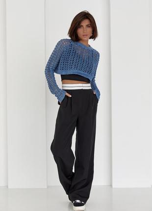 Укороченный ажурный джемпер синий