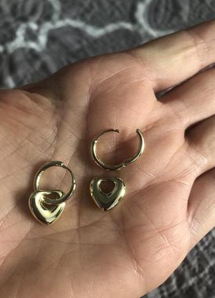 Серьги сердечки серебро позолота 14 к сережки сердце9 фото