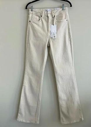 Расклешенные джинсы с высокой посадкой zara - 34 молочного цвета8 фото