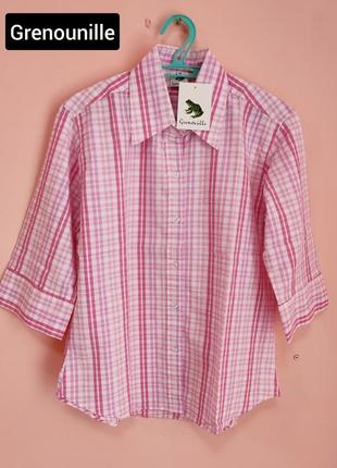 Рубашка женская в клетку розового цвета с укороченными рукавами от бренда grenounille m/l