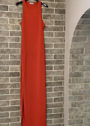 Платье красное в пол, с вырезом на ноге, новое2 фото