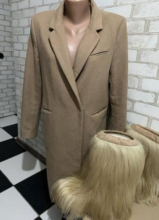 Шикарное бежевое пальто бренд h&m wool blend1 фото