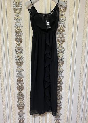 Чёрное платье-накидка, длинная накидка сукня с разрезами в сеточку2 фото